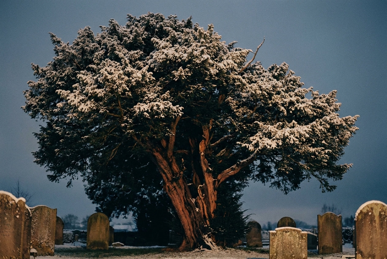 The south yew in light snow.