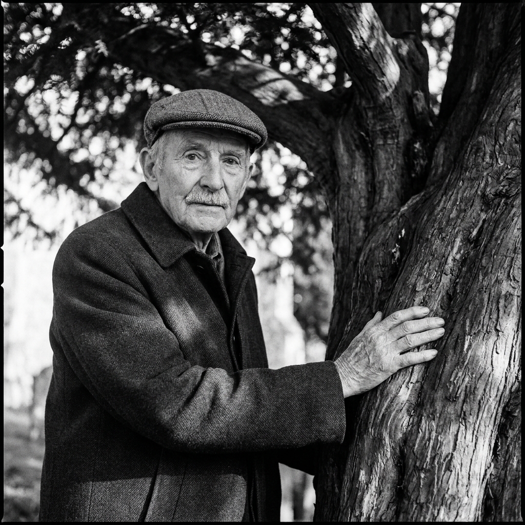 Portrait of Adrian Turner, trustee, photographed beside the south yew.